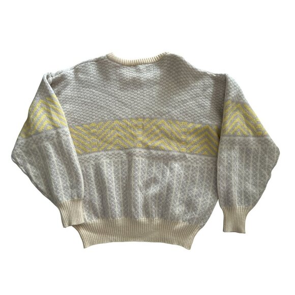Vintage DEMETRE 100% Wool Knit Sweater Beige & Yellow Geometric Pattern Size XLa - Picture 8 of 12